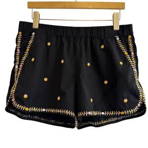 MADEWELL Shorts M Black Embroidered Pull-On Cotton Modal Blend Spring Casual